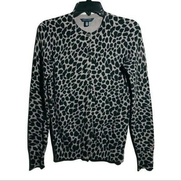 Tommy Hilfiger Sweaters - Tommy Hilfiger Cardigan Sweater Women Size XS Camo Leopard Cheetah Black Gray